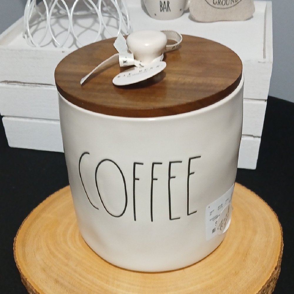 New Release 2026! Rae Dunn Cream Coffee Canister with Wooden Lid NWT - Picture 3 of 15